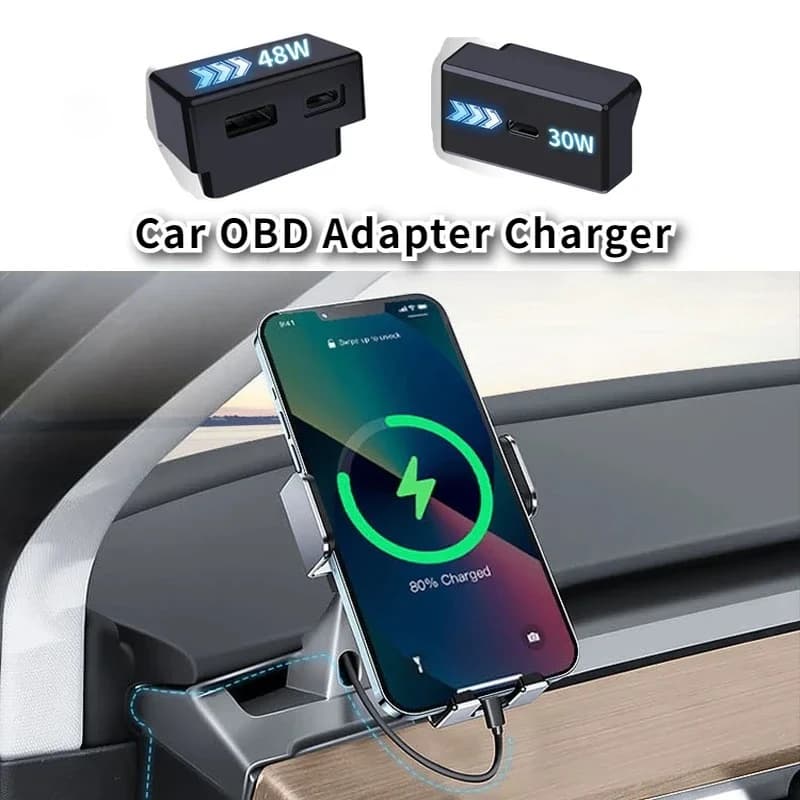 Caricatore OBD Nascosto Universale USB 18W Type-C PD30W, Stazione di Ricarica Rapida per Accessori Auto Tesla Model Y/3/X/S