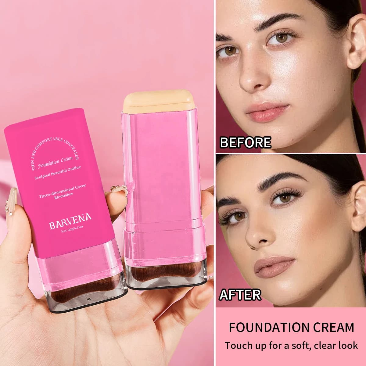 BARVENA Gomma Fondotinta Stick Idratante Idratante Alta Correttore Base Trucco Pennello incorporato Effetto trucco impermeabile Durata a