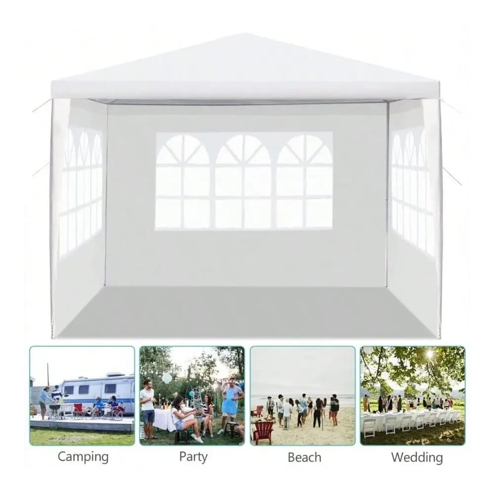 Tenda per Feste e Matrimoni, Gazebo da Campeggio all'Aperto con 3 Pareti Laterali, Tettoia 10 X 10