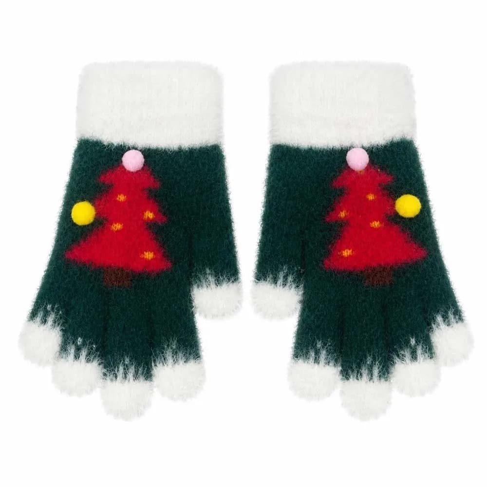 Red Green Christmas Gloves Knitted Woolen Cuff Winter Knit Mittens High Quality Soft Texture Touchscreen Full Finger Adults