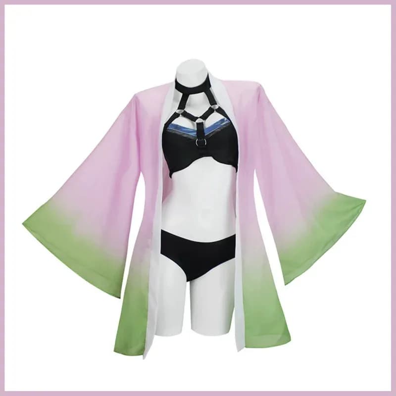 Anime Kanroji Mitsuri Costume Cosplay Summer Day Beach Costume da bagno Protezione solare Giacca Bikini sexy Set Donna Kawaii Carnevale Suitx;2'a