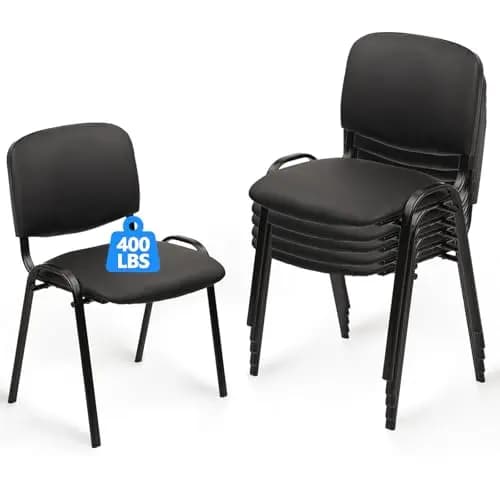 Stackable Waiting Room Chairs, PU Leather Guest Reception Chair with Upholstered Thickene Seat and Back Support