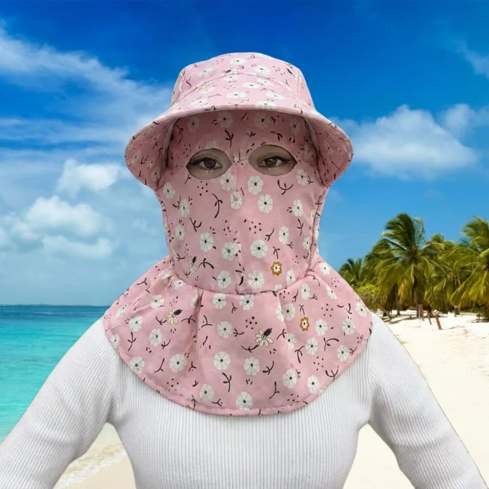 Wide Brim Face Mask Sun Hat UV Protection Lightweight Tea Picking Work Hat Breathable Full Wrap Fisherman's Hat Summer Outdoor
