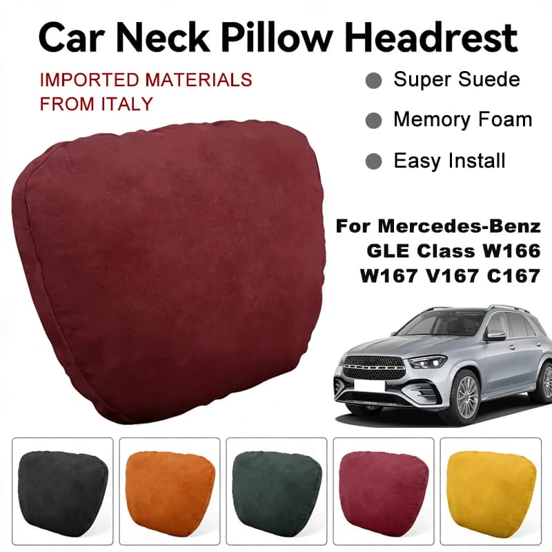 Italy Suede Car Neck Rest Pillow For Benz GLE Class W166 W167 V167 C167 Seat Head Neck Support Cushion Auto Interior Accessories