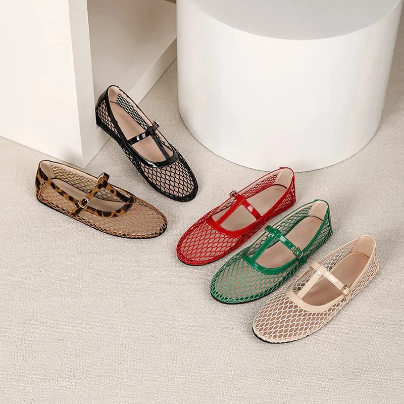 2026 French Retro Mary Jane Flats, Mesh Cutout Breathable T-Strap Shoes for Women Casual Summer Comfort