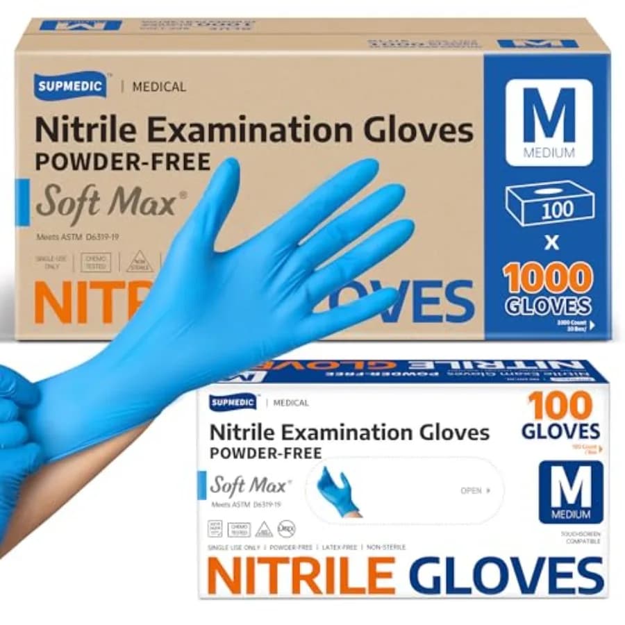 Supmedic Medical Soft Max ™ Guanti in Nitrile per Esami, 1000 Pezzi, Senza Lattice, Senza Polvere, Sicuri per Alimenti, per Cucina, Monouso, Blu