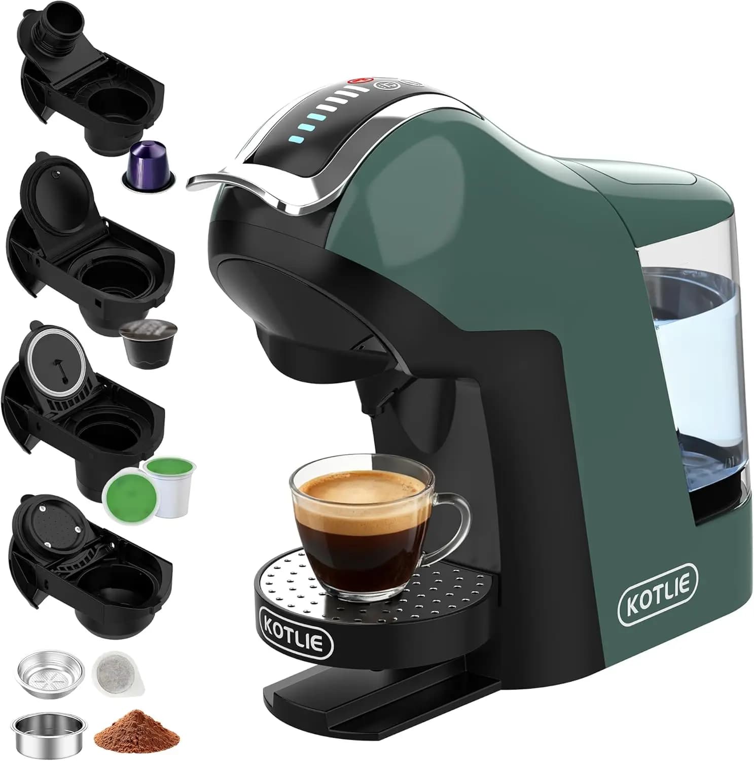 5-in-1 Single Serve Coffee Maker, Compatible with K-Cup, Nespresso Original, Dolce Gusto, ESE 44mm Pods and Ground Coffee, Touch