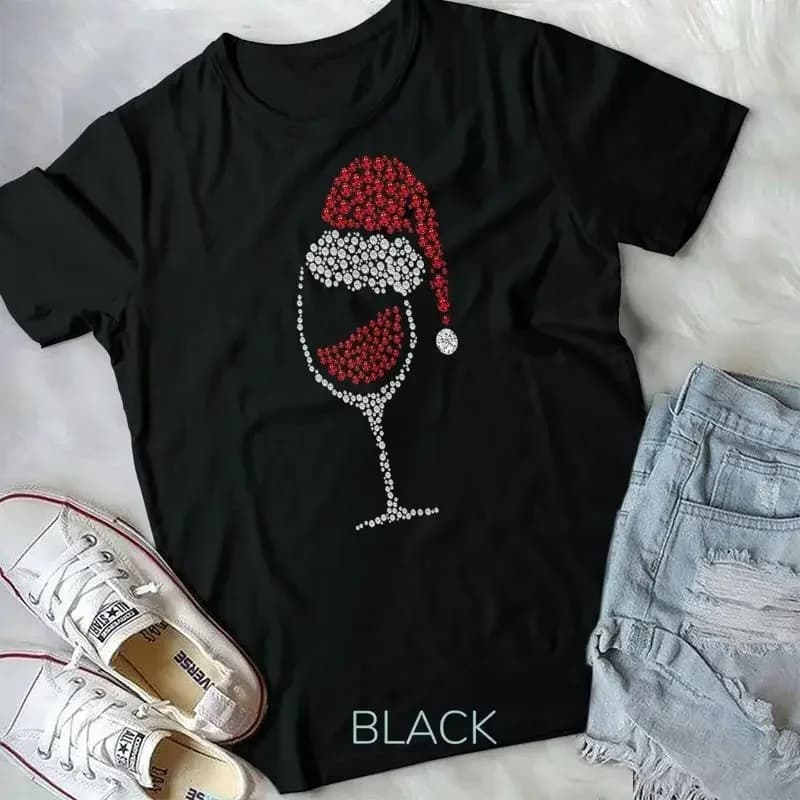 Bicchiere di vino rosso Cappello da Babbo Natale Squadra di bere natalizia abbinata alla maglietta unisex