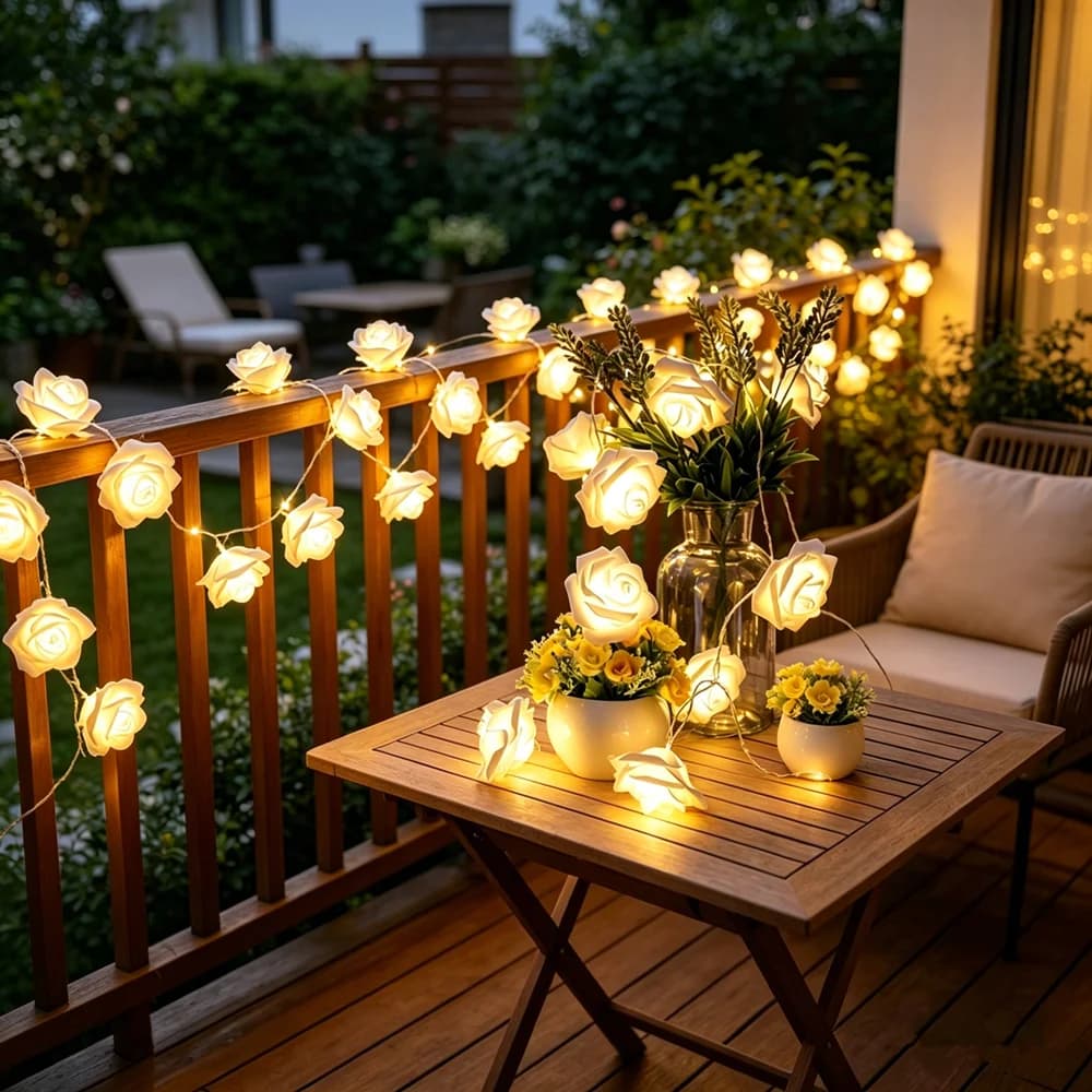 Luci a Ghirlanda per Feste, Festa della Mamma, Casa, 20 LED, Luci a Stringa a Forma di Rosa, a Batteria, Decorazione per Matrimoni e Camere da Letto