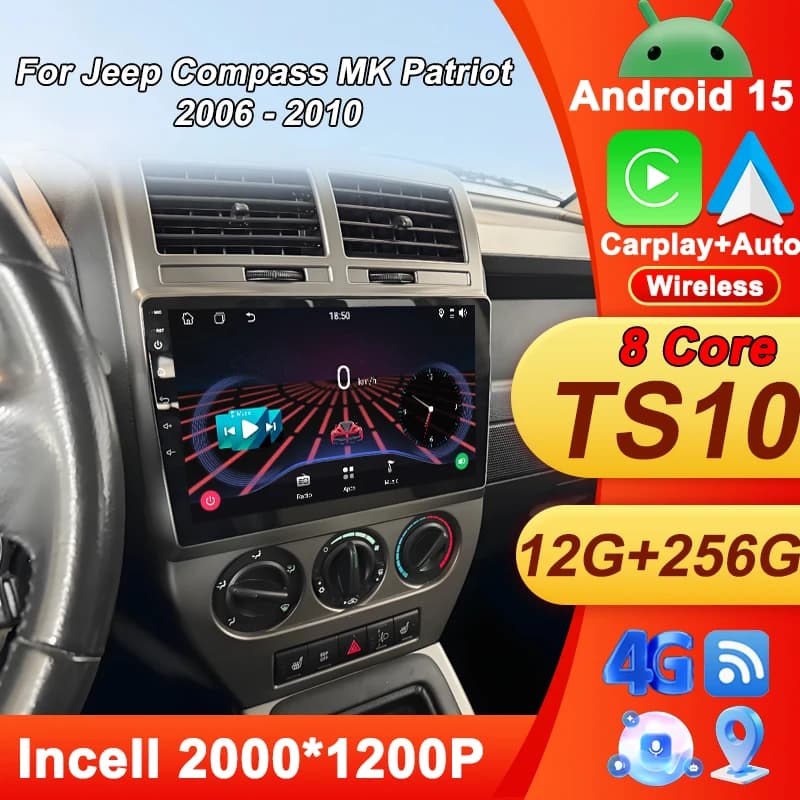 Car Video Multimedia Reader Carplay For Jeep Compass MK Patriot 2006 - 2010 Autoradio Android 15 Touch Screen Smart Car Systems