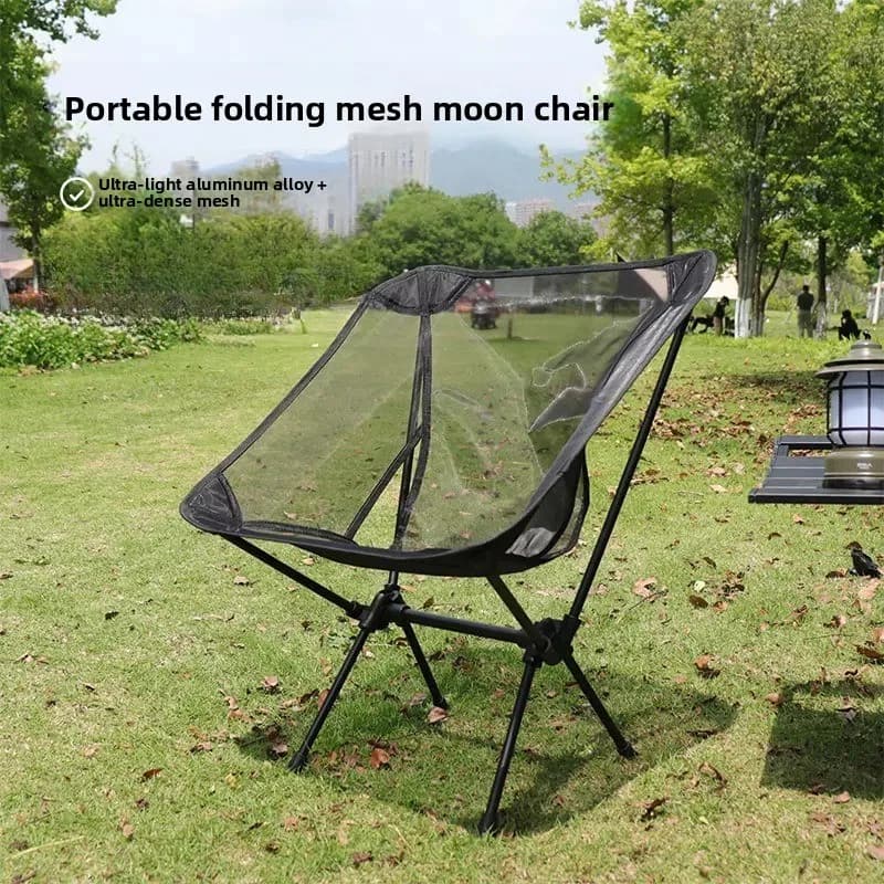 Sedia da campeggio pieghevole portatile in rete di nylon con luna in alluminio ultraleggero per sedia da campeggio per picnic sulla spiaggia da pesca