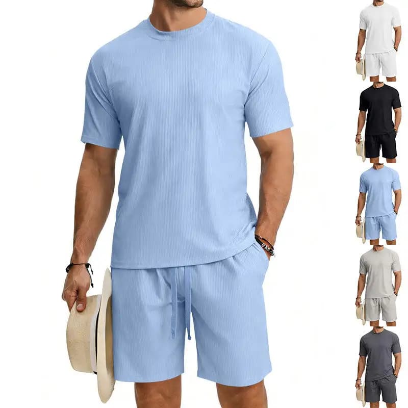 Cool Lightweight Men's Summer Casual round Neck Short Sleeve T-Shirt And Shorts Set Breathable Loose Fit Comfortable Ensemble