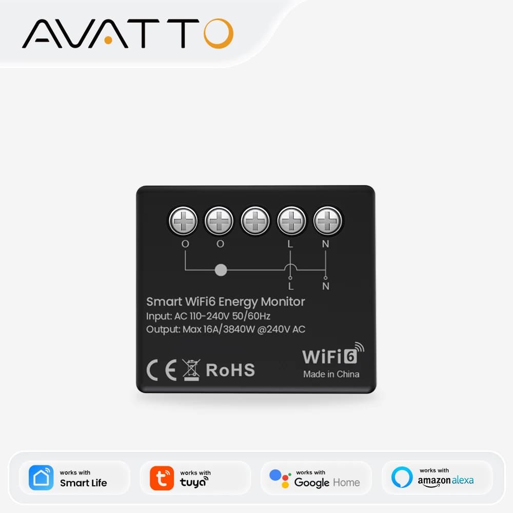 Modulo Contatore Energetico Smart WiFi 6 AVATTO con Monitoraggio della Potenza, Esportazione Dati, Supporto Tuya, Alexa, Google Home, Alice