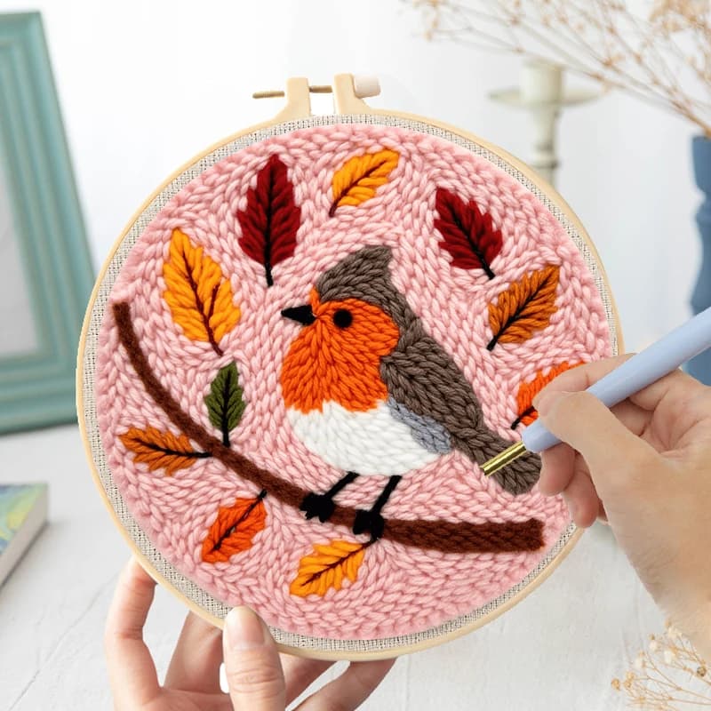 Cute Animal Punch Needle Embroidery Set Kit Stitch Wool Poke Embroidery Knitted Set DIY Handmade Cross Stitch Kits Home Decor