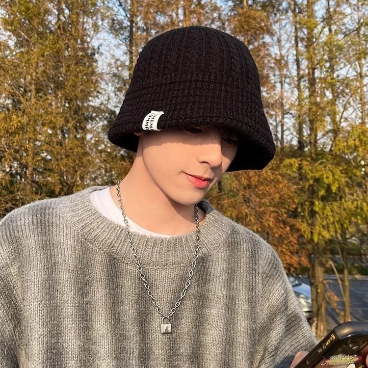 Cappello invernale da uomo in maglia - Berretto da pescatore elastico per testa grande, berretto con teschio caldo antivento, berretto con risvolto per la stagione fredda