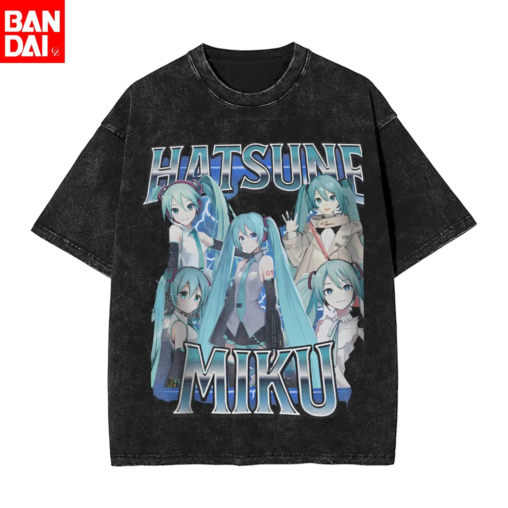 T-shirt Vintage Lavata Anime Giapponese Hatsune Miku Estate 2026 Uomo Donna Oversize Streetwear Magliette Grafiche Casual in Cotone