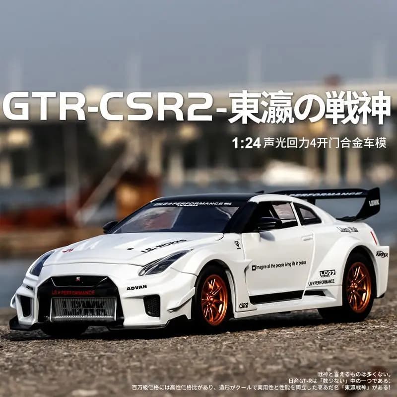 1:24 Scale Nissan GT-R R35 CSR2 Diecast Alloy Widebody Supercar Model JDM Sport Vehicle for Collection Gift Home Decor