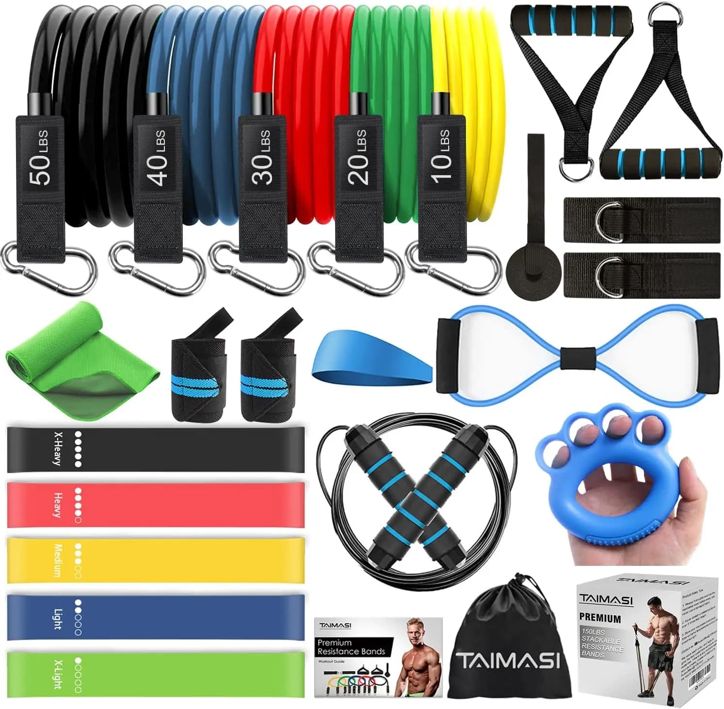 23Pcs Resistance Bands Set Workout Bands, 5 Stackable Exercise Bands with Handles, 5 Resistance Loop Bands, Jump Rope, Figure 8