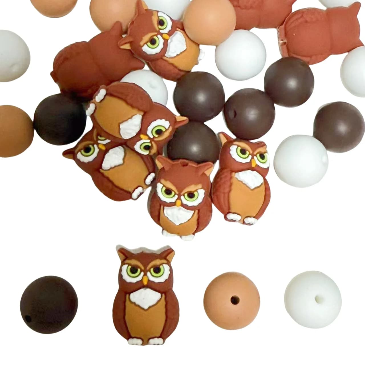 32 Pz/set Silicone Carino 3D Gufo Perline Rotonde Set Per La Produzione di Gioielli FAI DA TE Fatti A Mano Accessori di Arte Collana Braccialetto Penna di Perline