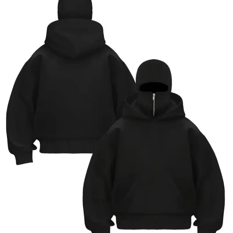 Men's Balaclava Zip Hoodie with Face Mask Winter Warm Zipper Sweatshirt Oversized Hooded Sports Jacket for Outdoor Activities