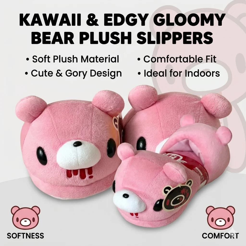 Cute Cartoon Gloomy Bear Cute Pink Bear Plush Slippers, 28cm Soft Cartoon Bear Indoor House Slippers Birthday present