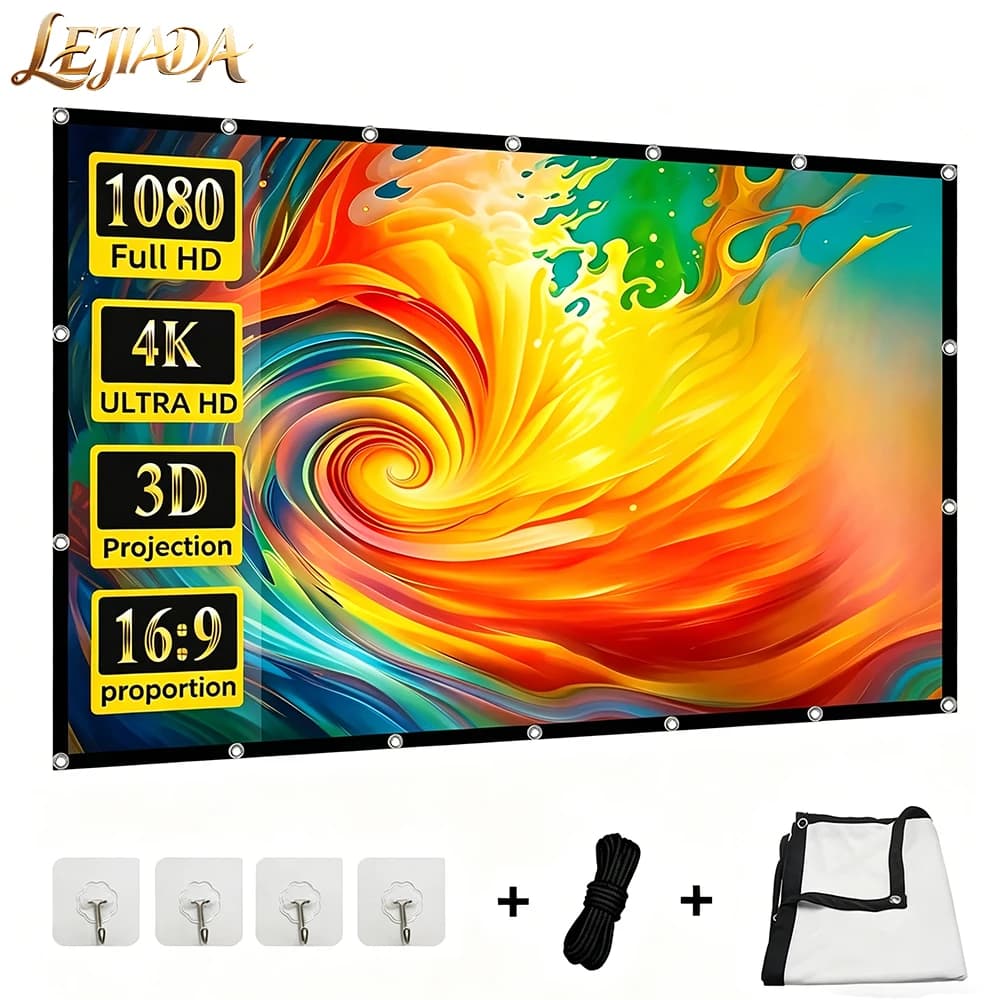 Portable Projector Screen Simple Curtain Anti-Light 60/70/80/100/120 Inches Projection Screens for Home Outdoor Office Projector