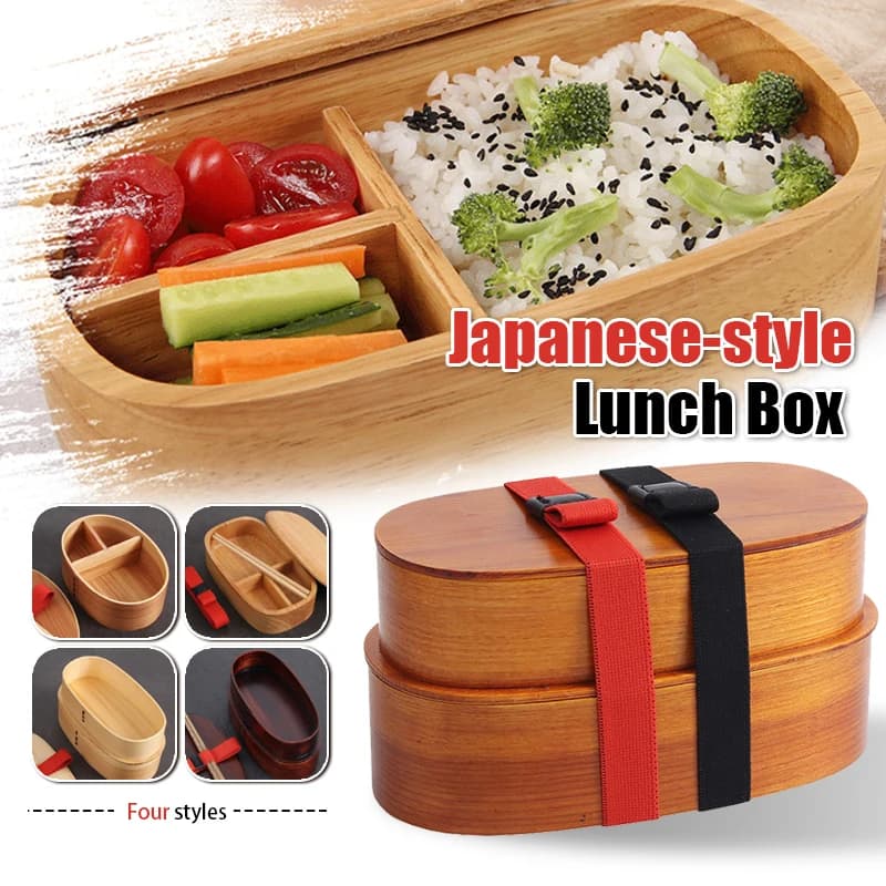 Contenitore per Alimenti Giapponese Bento Box, Ciotola per Sushi, Porta Pranzo in Legno per Scuola, Ufficio e Viaggi