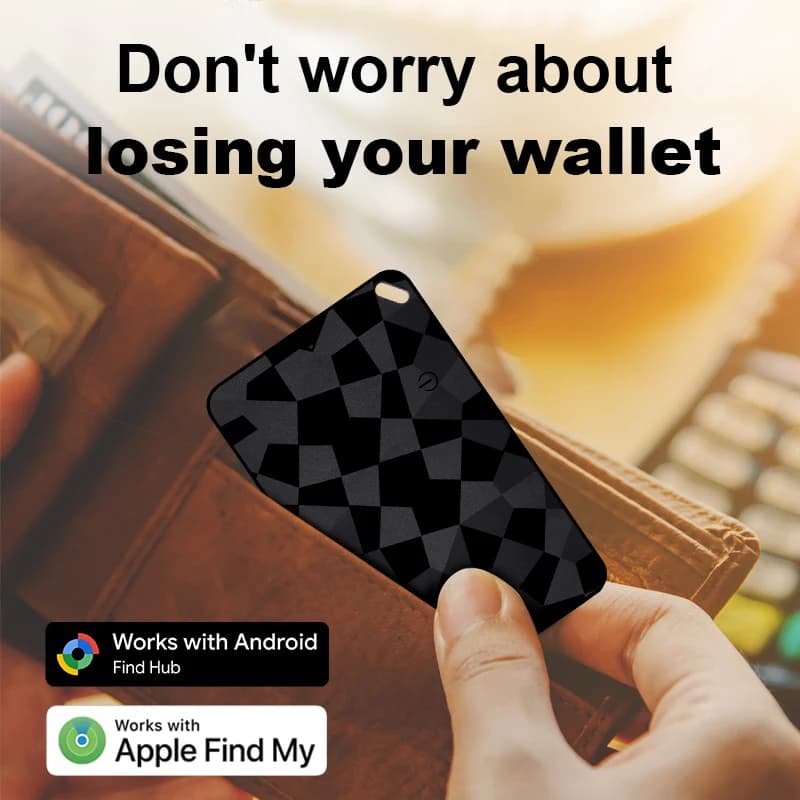 Scheda di localizzazione per portafogli per Android e iOS, scheda di tracciamento intelligente compatibile con l'app Find My Device o Find Hub per portafogli/valigie/borse