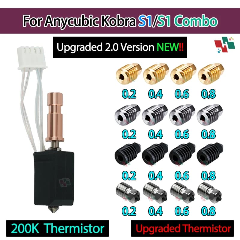 Fully Metal Hotend for Kobra S1 /S1 Combo Hot End Kit for Anycubic Kobra S1 200K Ceramic Heating Hotend Replaceable nozzle