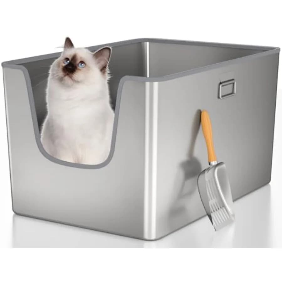 13.7 High Side Stainless Steel Cat Litter Box, Leak Proof Metal Cat Litter Box for Big Multiple Cats, XXL Pet Toilet Non-Sticky