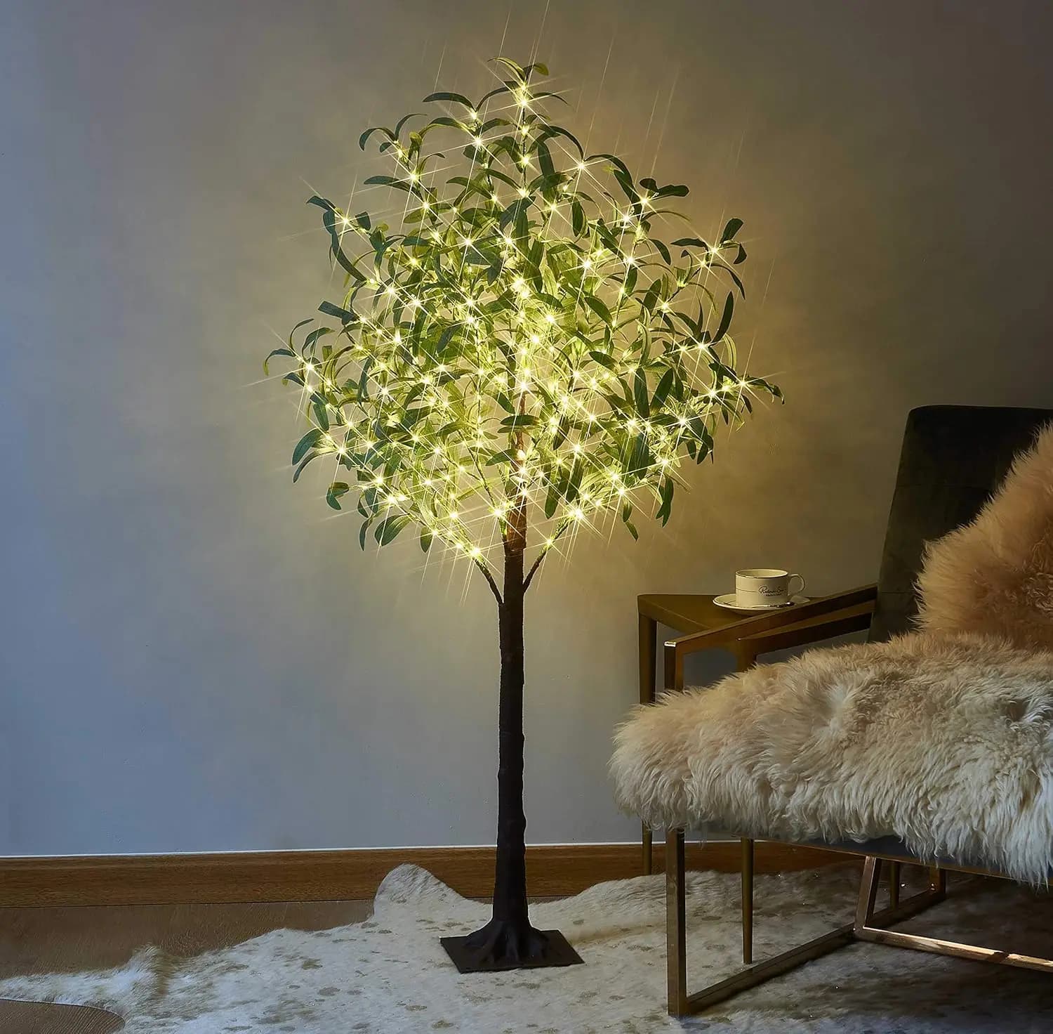 Lucine illuminate dell'olivello, albero della pianta finta con luci per la decorazione della stanza della festa nuziale della casa interna ed esterna
