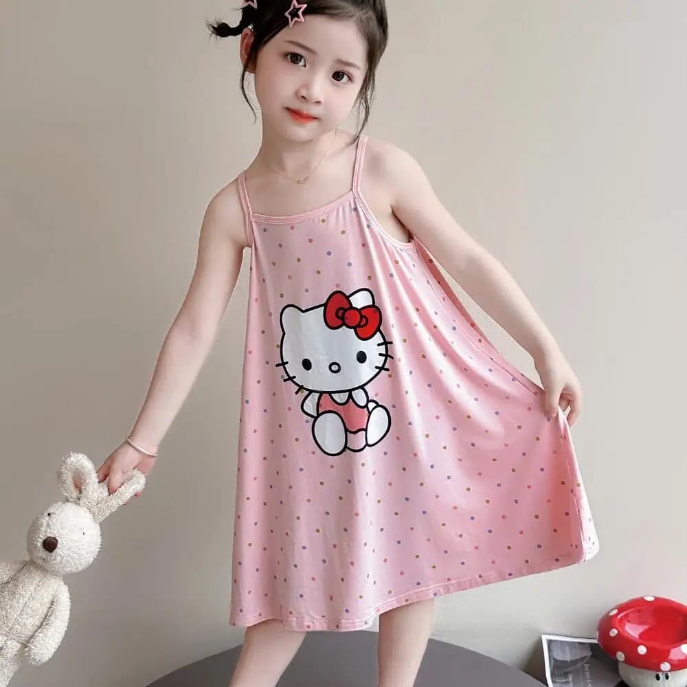 Sanrio Hello Kitty Girls Suspender Cotton Nightgown Summer Thin 2026 New Girl Modal Pajamas Children's Light Home Clothes Girls