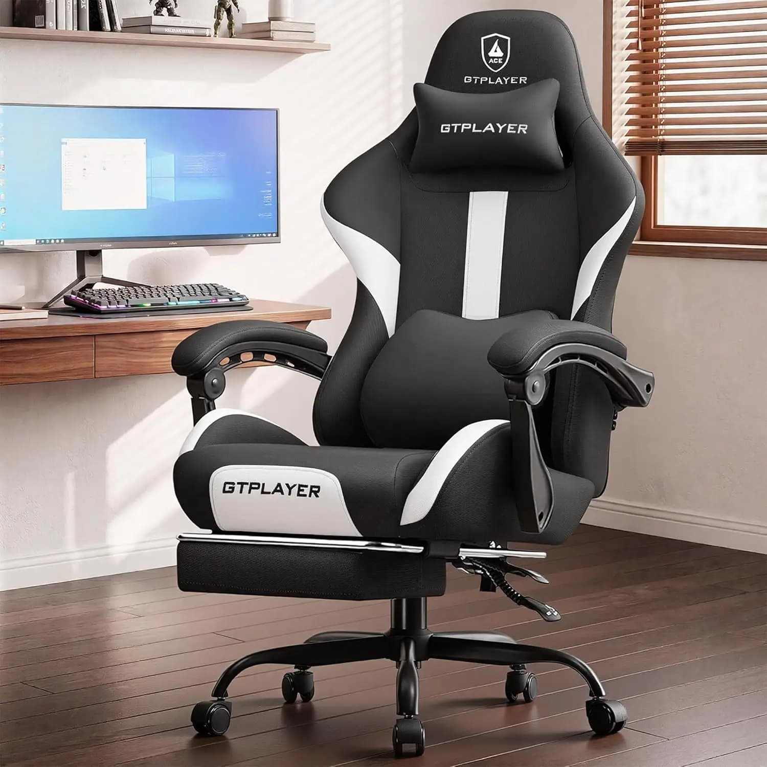 Big and Tall Gaming Chair with Foot Rest, 350Lbs Heavy Duty Office Chair, High Back Computer Chair with Lumbar Support