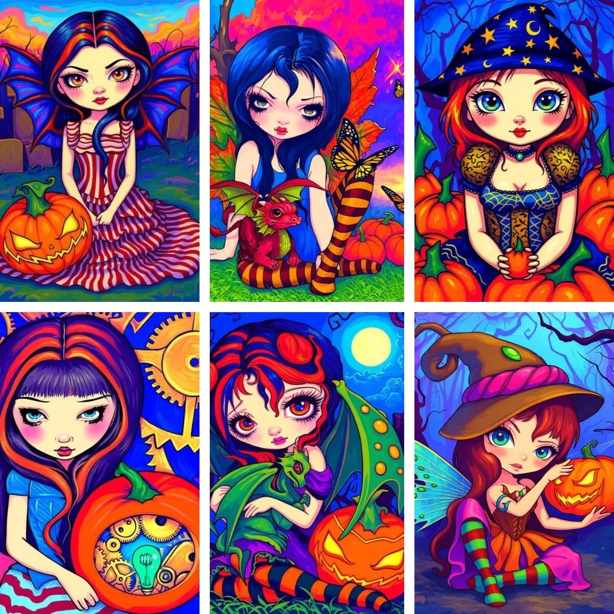 Wizard Hat Clockwork Gears Big Eyes Girl Cartoon Wall Art Diamond Painting Mosaic Pumpkin Lantern Dragon DIY Gift Hot Selling