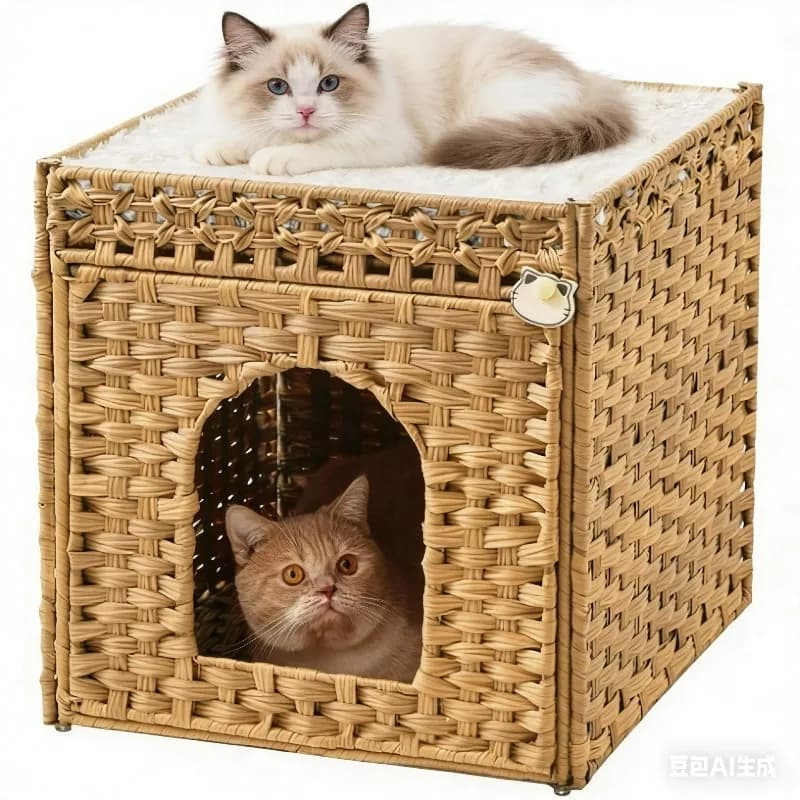 Cuccia per Gatti Multifunzionale Intrecciata, Lettiera per Gatti, Universale per Tutte le Stagioni, Ampio Spazio, Nido per Animali Domestici da Terra Semi-Chiuso