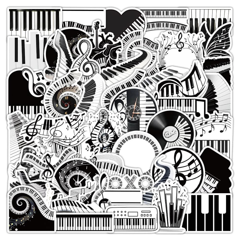 50/100PCS Music Element Stickers Black and White Piano Keys DIY Waterproof Luggage Notebook Stickers