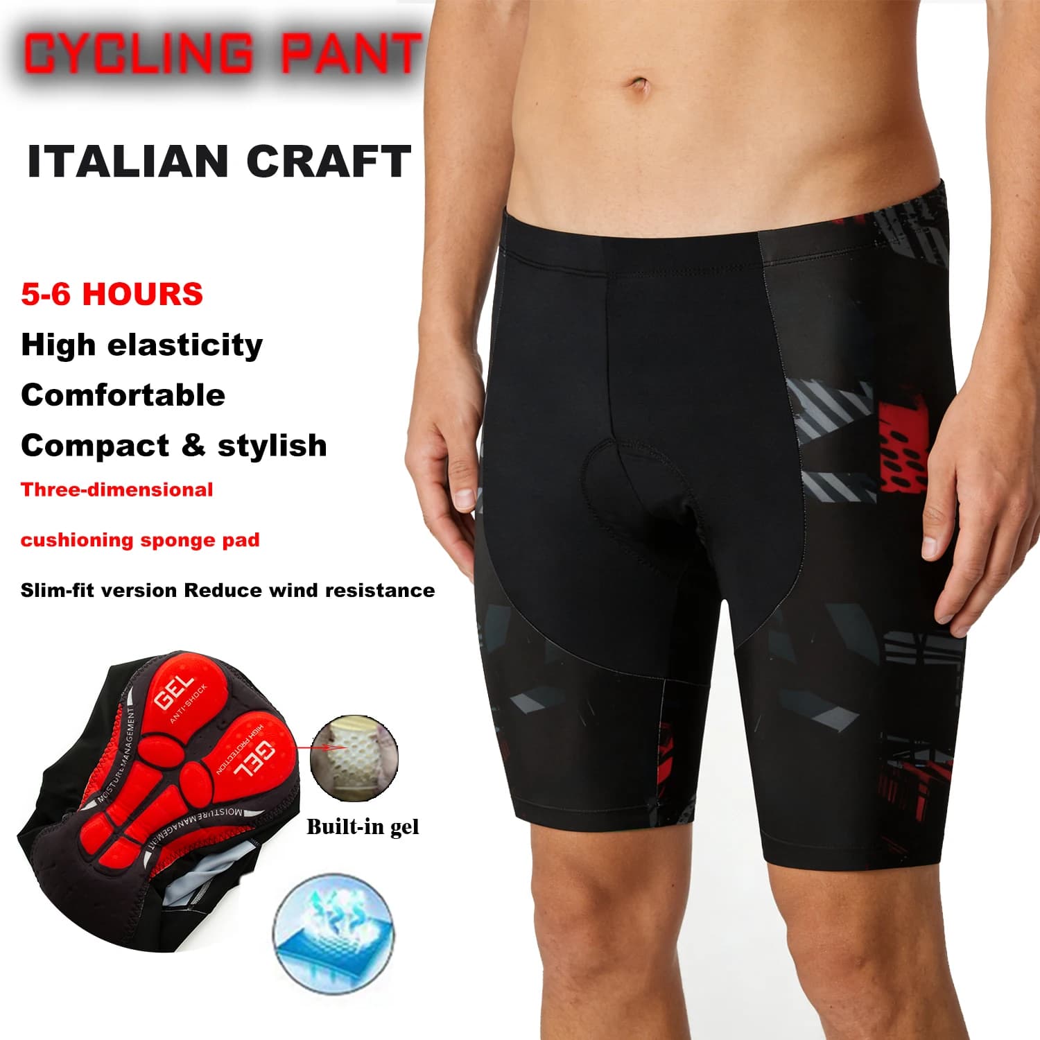 Pantaloncini da ciclismo traspiranti da uomo – Pantaloncini da bici a compressione ad alta elasticità con imbottitura in gel integrata