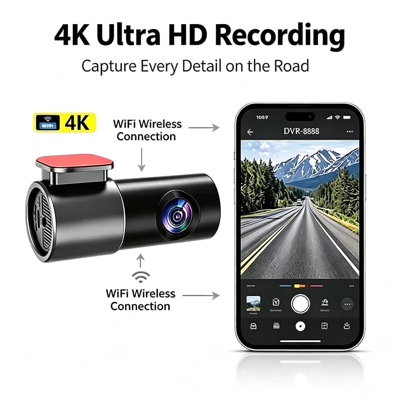 J89 4K Ultra HD WiFi Connectivity Car Dash Cam Mobile Link for Real-Time Monitoring