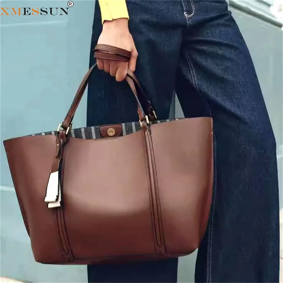 XMESSUN Women New Large Capacity Tote Bag,Fashion Luxury Designer Vintage Shoulder Bag Ladies Soft Leather Commuter Bags INS