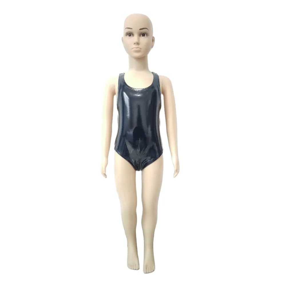 Costume da bagno corto per bambini Catsuit Costume Zentai Costume da bagno intero in pelle PVC con cerniera sul cavallo