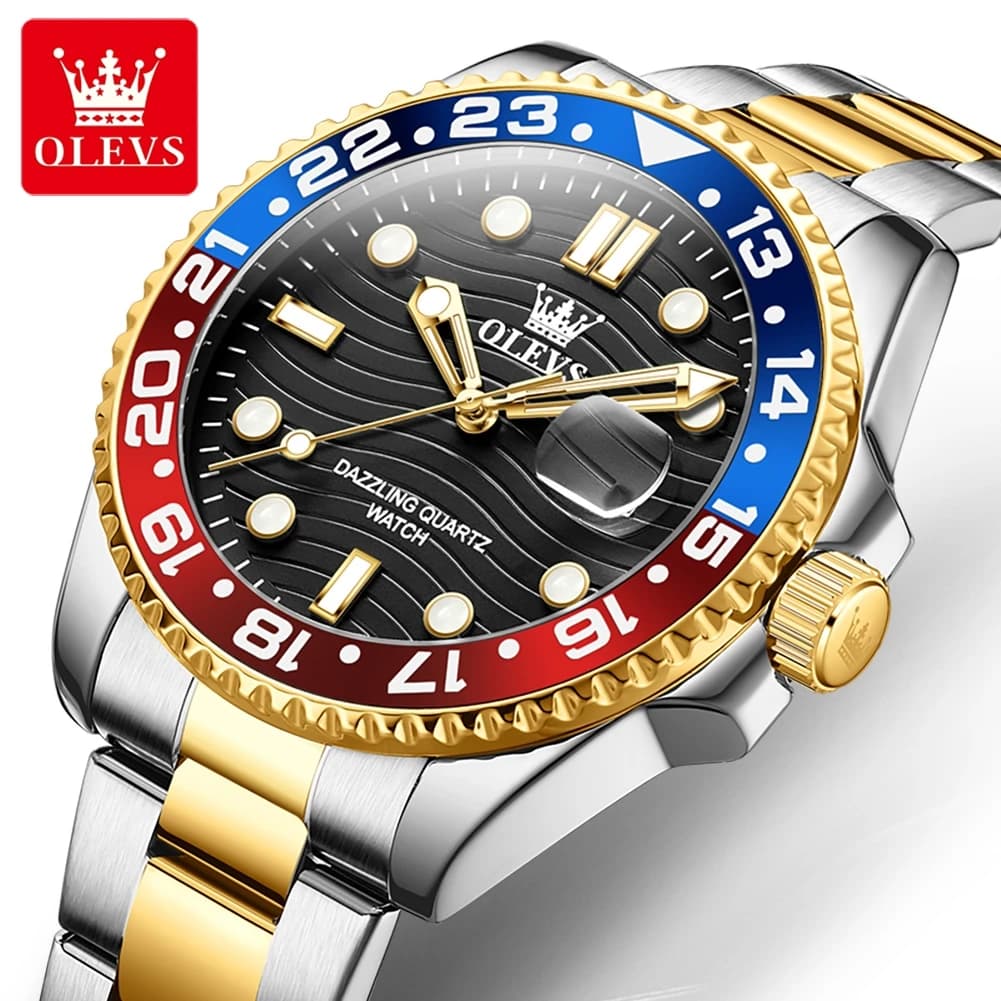 Men's Classics Watch Stainless Steel Watch With Red Blue Bezel For Men's Watch Waterproof Wrist Watch With Bright Date Trend New