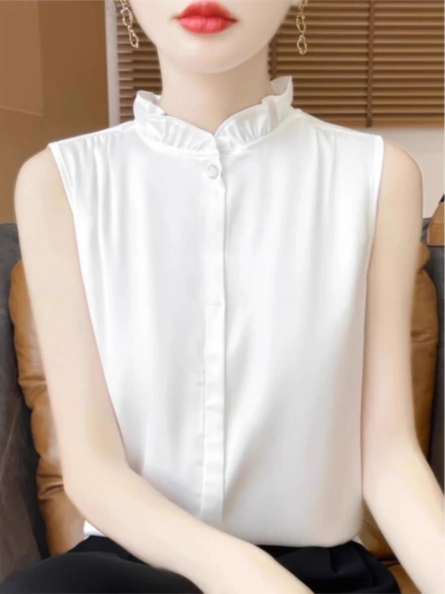 Spring 2026 Women's Base Layer Silk Satin Sleeveless Stand Collar Vest Versatile Lightweight Luxury Underwear Shirt