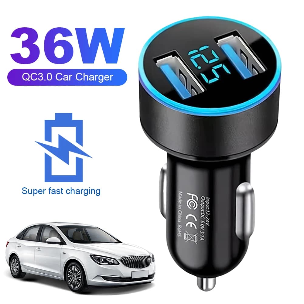 36W Presa accendisigari Splitter Display di tensione Caricatore rapido per auto Caricatore rapido doppio USB PD QC3.0 per iPhone Samsung Xiaomi