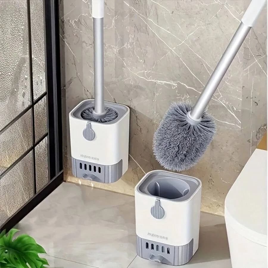 Spazzola per WC con supporto, 1 pezzo, spazzola per WC con manico lungo per bagno, con supporto ventilato autoportante, montabile a parete