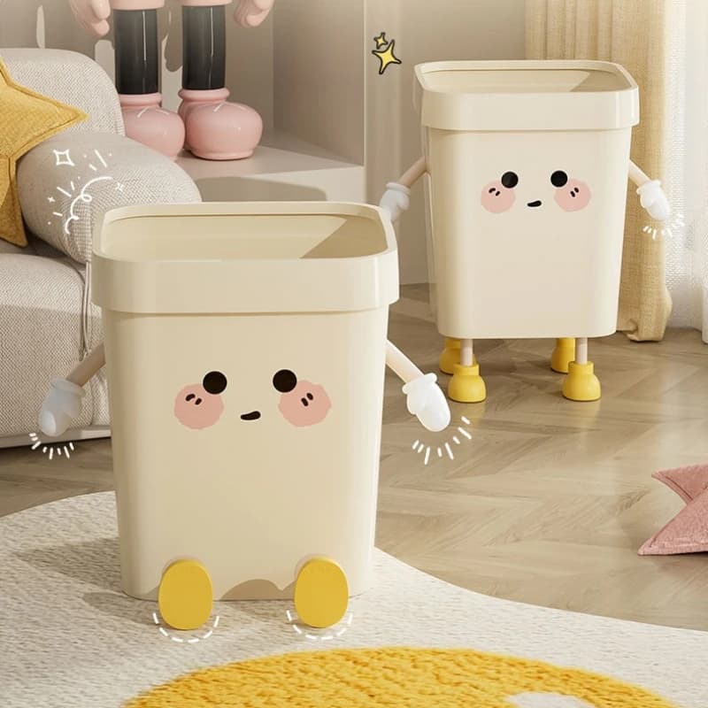 1pc Creative Cute Large Trash Can Lidless Rectangular Plastic Bathroom Trash Can for Kitchen Living Room Bathroom Garbage Bin