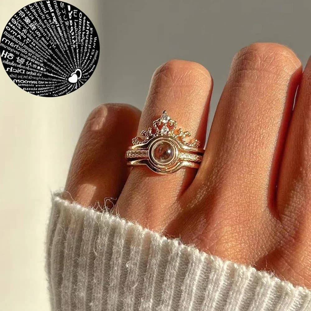 Anello nuziale da sposa femminile di lusso Set Moda Ti amo 100 lingue Anello di proiezione Amore Amanti della memoria romantica Anello gioielli