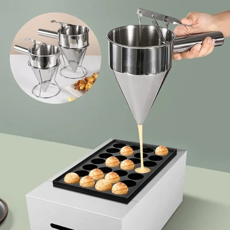 Dispenser a imbuto in acciaio inossidabile a forma di cono da 600/1200ML Dispenser per Pancake con pasta polpo palla di pesce utensili da cucina per la casa