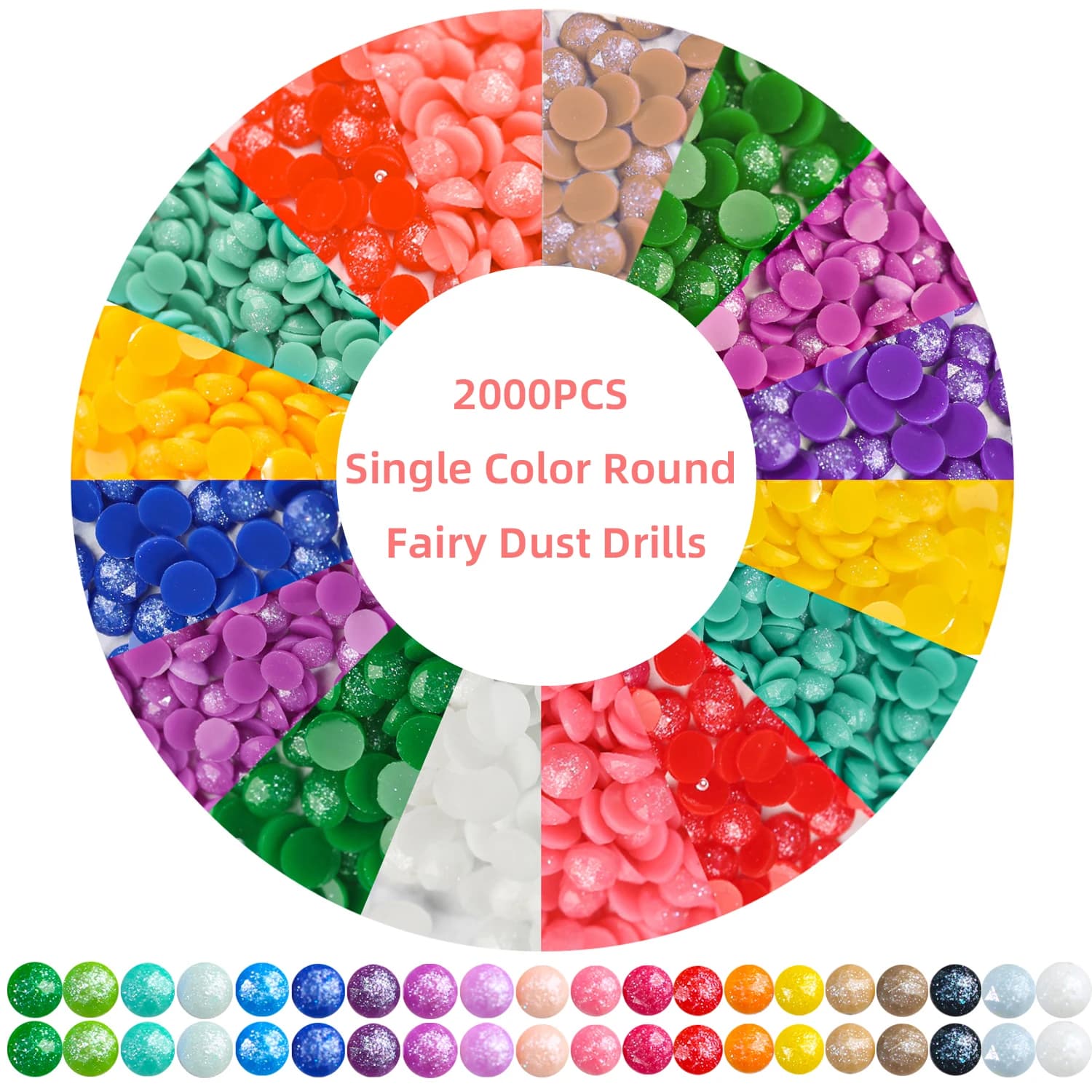 Punte per polvere da fata monocolore, pittura con diamanti Perline rotonde in resina Diamanti di cristallo Perline per polvere di zucchero artistico 2,8 mm, 2000 pezzi