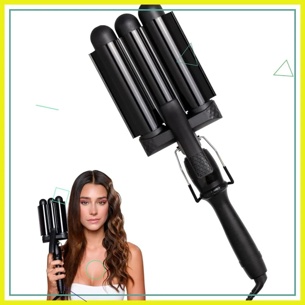 Arricciacapelli a 3 Cilindri da 1,25 Pollici in Ceramica per Tutti i Tipi di Capelli, Nero