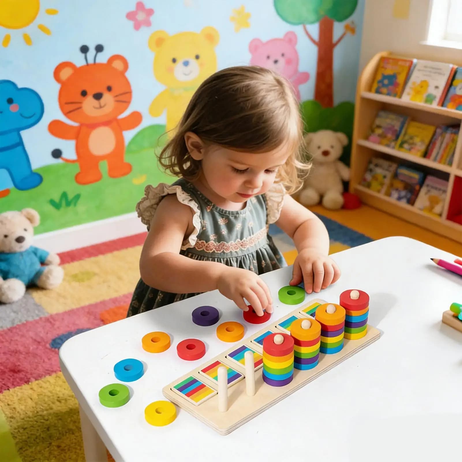 Giocattoli in Legno Impilabili Educativi, Blocchi per l'Apprendimento e Gioco di Abbinamento Colori per Bambini dai 3 Anni, Ideali per Casa, Viaggi, Asilo Nido e Scuola Materna